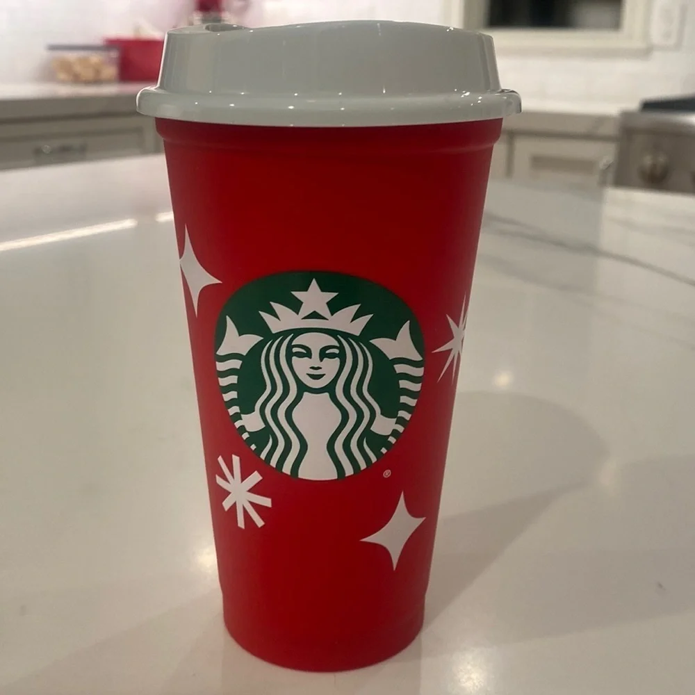 Starbucks 2022 Red Star Print Cup Day Grande Hot Cup with Lid 16 Oz.